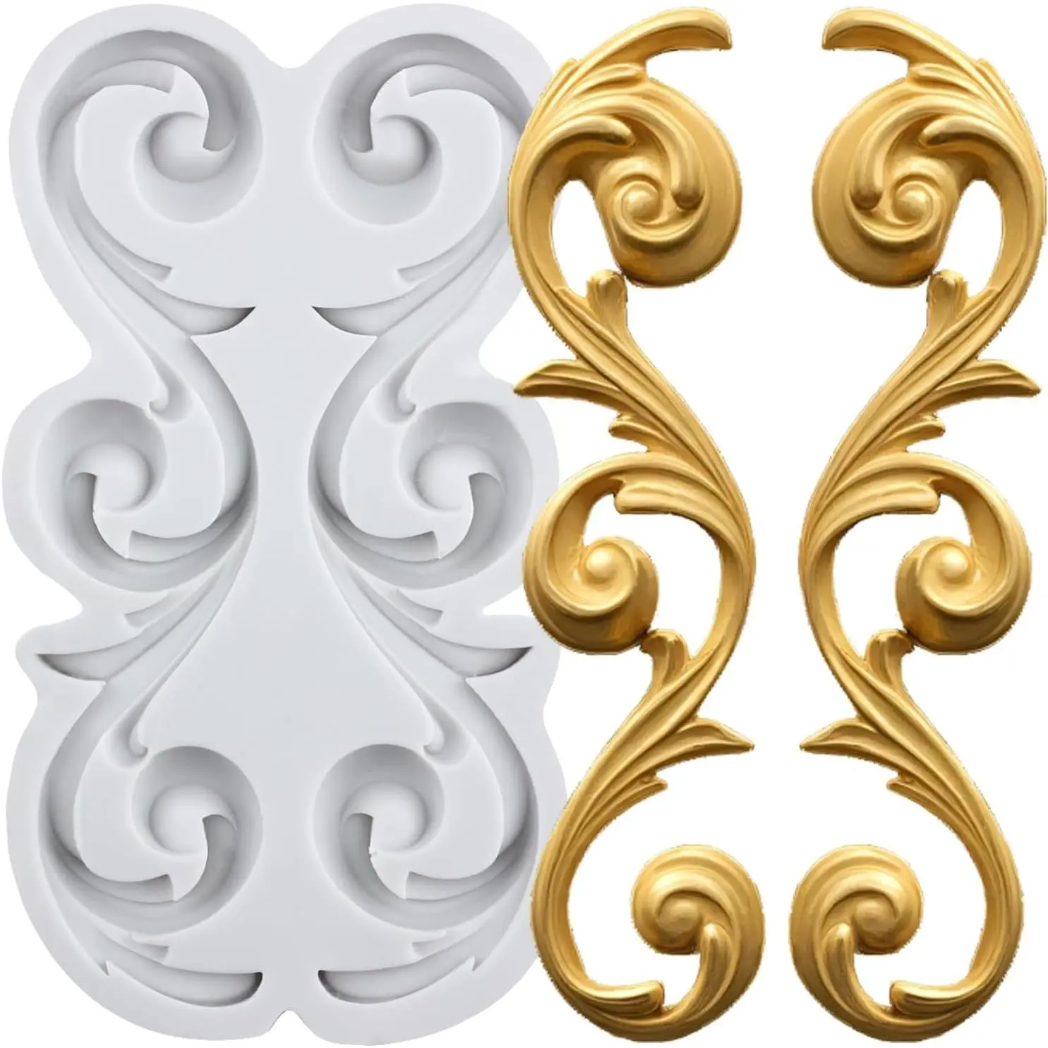 Baroque Scroll Relief Silicone Mold Curlicues Lace Filigree Polymer Clay Molds for DIY Crafts Epoxy Resin Casting Air Dry Plaster Jewelry Making