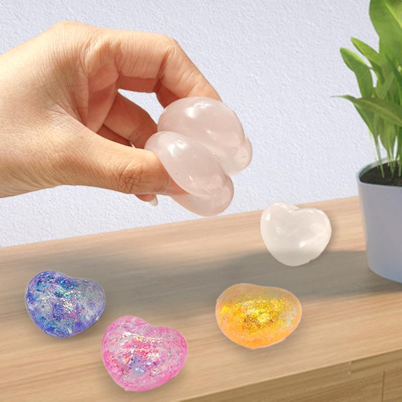 1Pc Changing Color Heart Squeeze Toy Sequins Love Fidget Toy Squishy Pinch Kneading Toy Stress Reliever Toy Kid Party Favor Heart Shaped Slow Rebound Toy