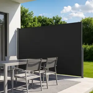 VEVOR Retractable Side Awning, 180x300 cm Iron Frame Patio Retractable Side Screen, 180 g/m² Polyester Fabric, Sturdy Stable Waterproof Sunshade for Garden, Balcony, Black Outdoor Privacy Room Divider