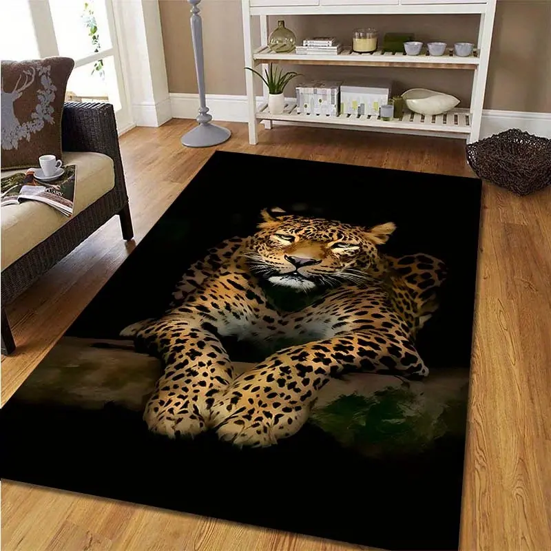 Realistic Lying Leopard Large Area Rug - Wild Animal Print Indoor Decor Floor Carpet, Non Slip Area Rug for Living Room Bedroom Apartment Man Cave Game Room Home Decor