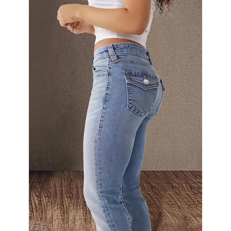 Women's high-waisted stretch jeans-elegant straight design, spandex and polyester blend material, mid-waisted, slant pockets, machine washable, all-match daily for all seasons