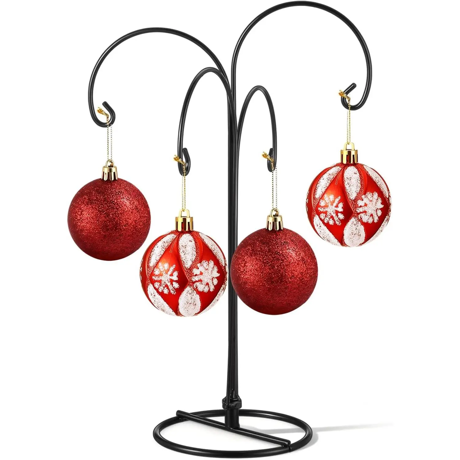 Black 12-in 4-Arm Christmas Ornament Display Stand Hanger Hook for Round Glass Ball, Dog Cat Baubles, Ideal for Christmas Home Room Decor (Home Supplies)