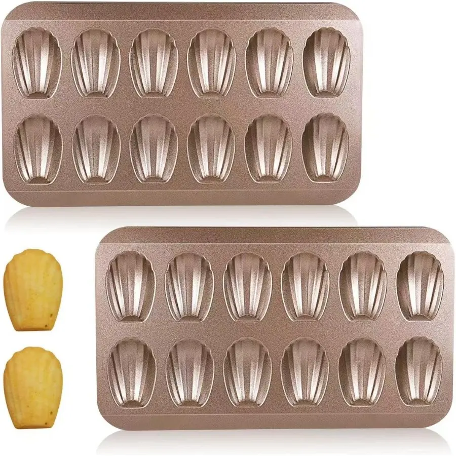 2 Pack Madeleine Pans for Baking, 12 Cavity Heavy Duty Shell Shape Baking Mold Nonstick Cookie Cake Pan for Oven, Cookie Molds, Bakery Molds