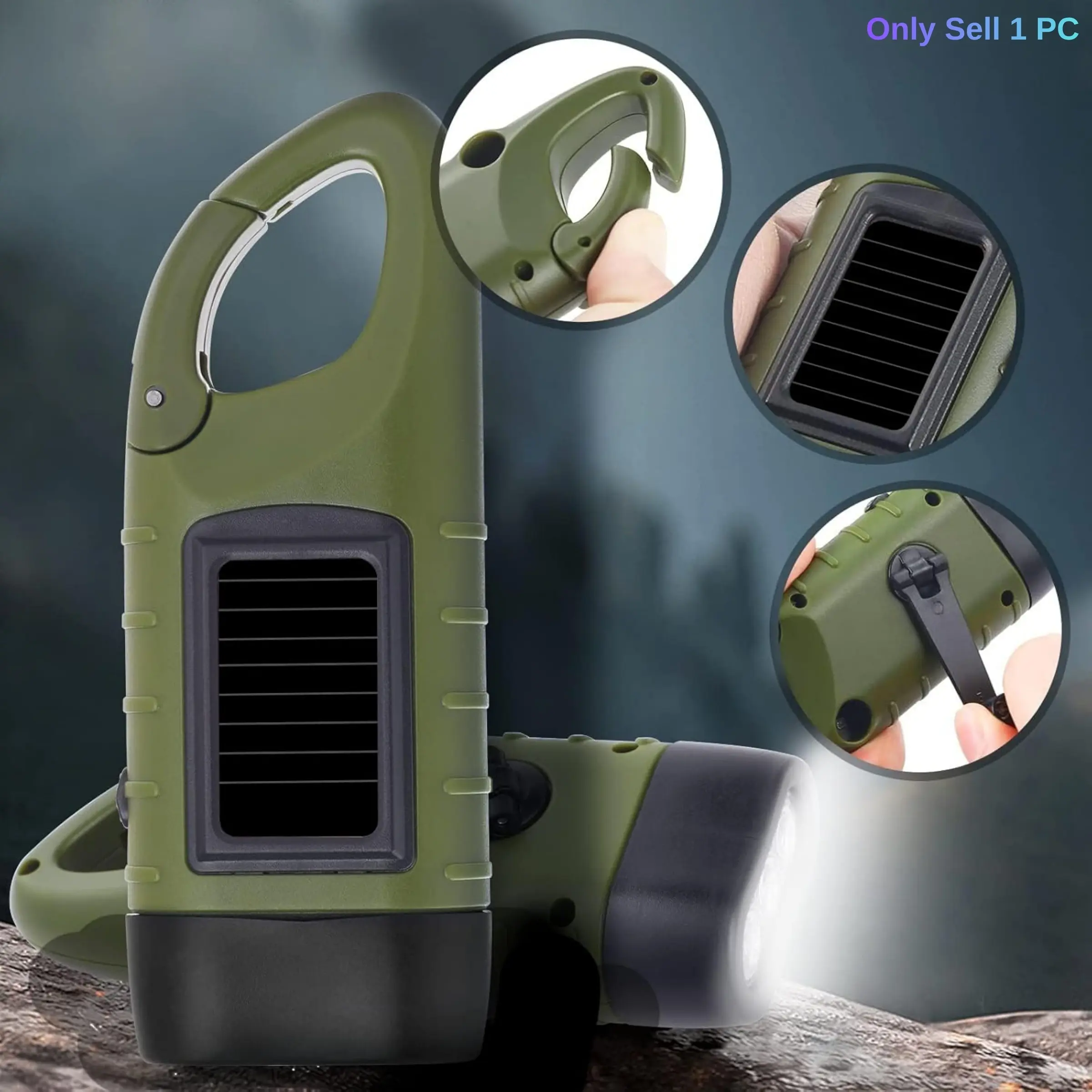 Outdoor Hand Crank Emergency Survival Flashlight, LED Solar Powered Flashlight, Buckle Design, Dynamo Flashlight Torch Suitable for Hiking, Camping and Outdoor Sports