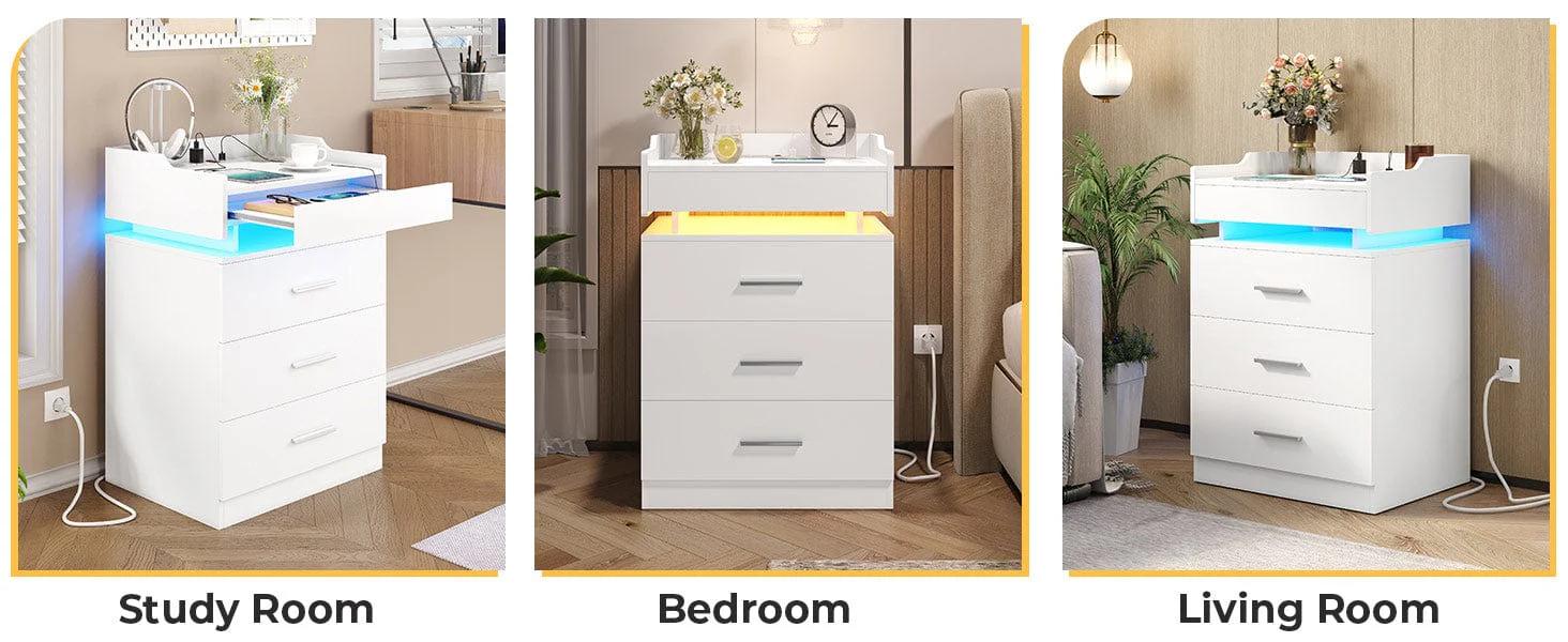 Sikaic LED Nightstand with Charging Station White Bedside Table Bedside Cabinet Lighted Vanity Desk Sikaic LED Nightstand with Charging Station White Bedside Table Bedside Cabinet Lighted Vanity Desk