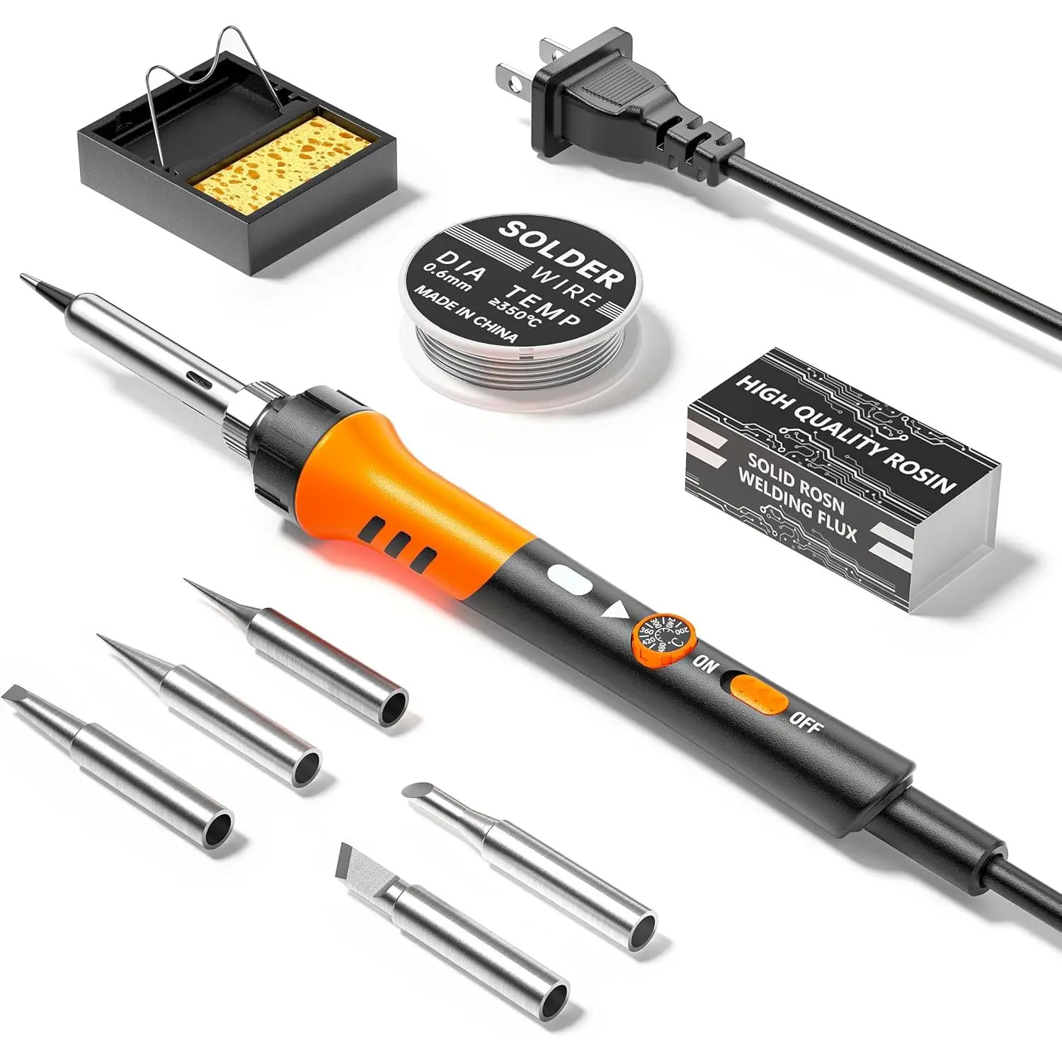 60W Adjustable Temperature Electric Soldering Iron Kit - 9-in-1 Set with 5 Tips, Solder Wire Stand for Soldering, Repair Work, Metal Tips