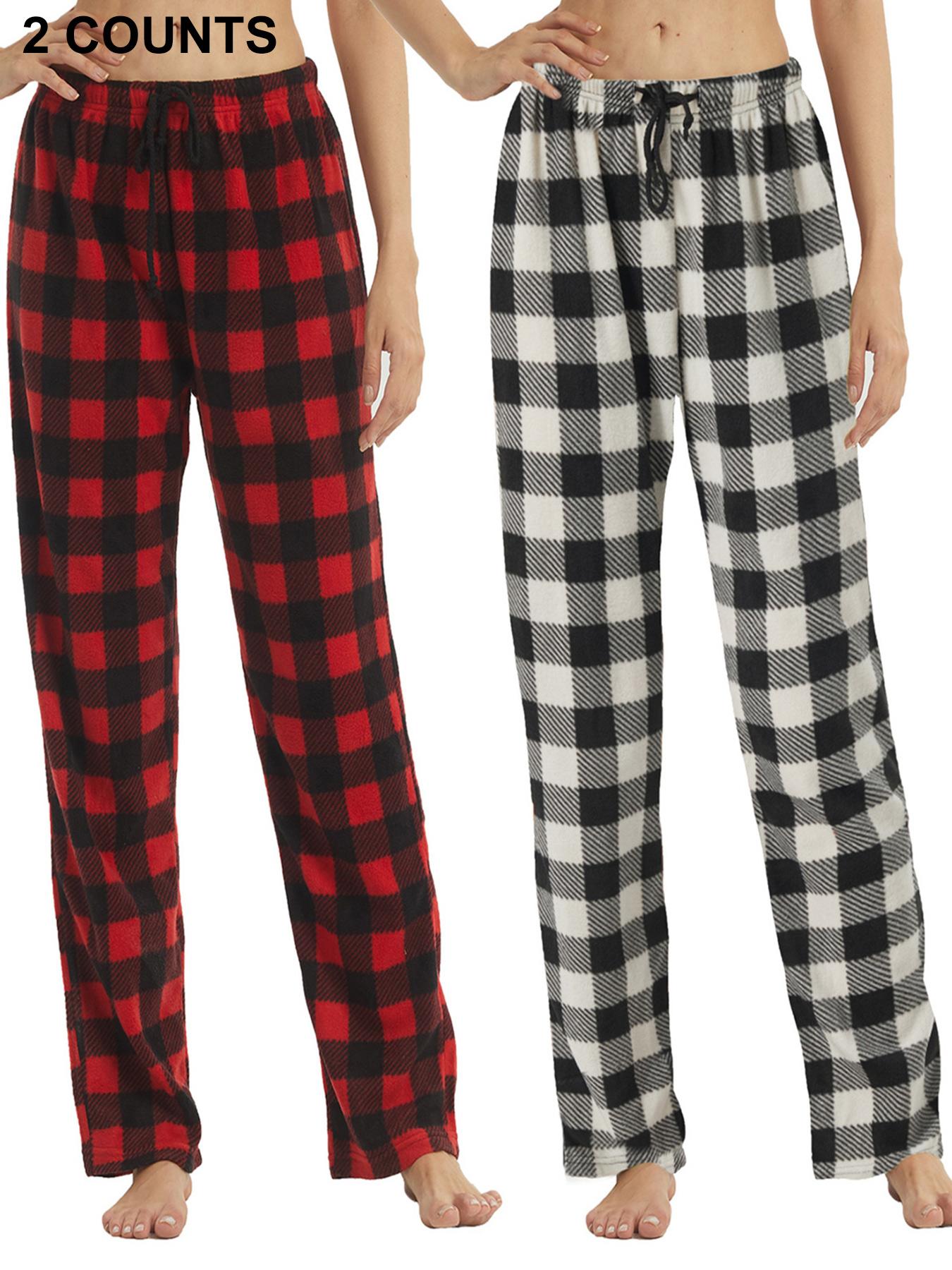 Women's Christmas Theme Plaid Print Drawstring Waist Soft Pajama Pants, Sleepwear Loungewear, Casual Comfy Fuzzy Sleep Bottoms for Winter, Lady's Sleepwear for Indoor Wear