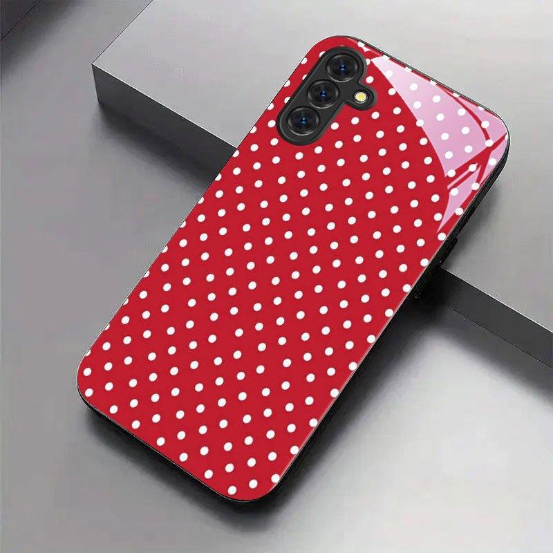 Red Background with White Dots Pattern New Black Phone Case Tempered Glass for Samsung Galaxy S26 S25 S24 S23 S22Pro S21 S20 Fe Plus Ultra Pro A56 A55 A54 A53 A52 A51 A36 A35 A34 A32 A26 A25 A24 A23 A16 A15 A14 A06 A05 A03s