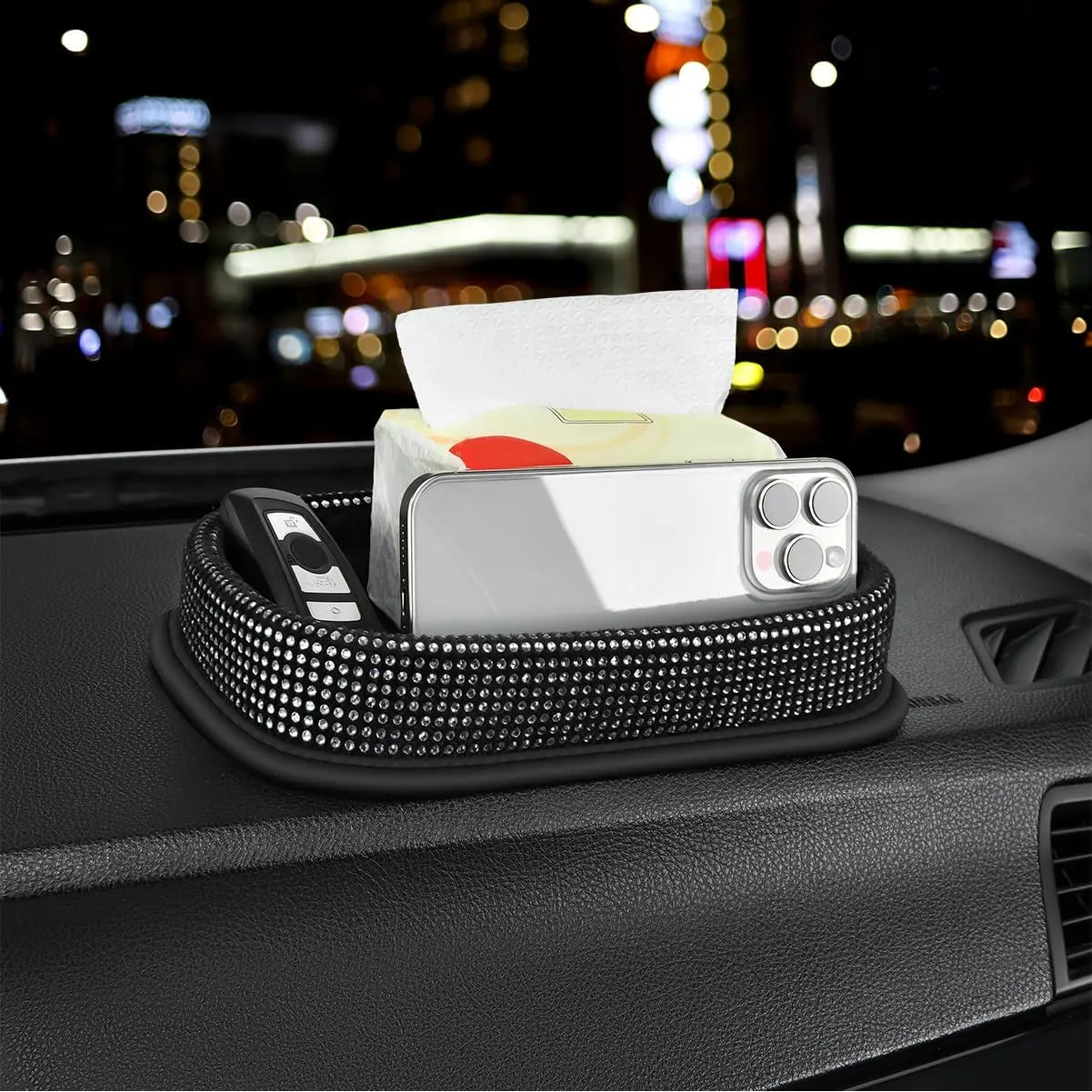 Dashboard Storage Box Loose Items Organizer - Suitable For , Office, Living Room, Dining Room And Other Scenarios ( rhinestones)