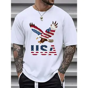 Patriotic American Flag Eagle Print Men's T-Shirt - Stylish And Comfortable For Independence Day Celebrations, Festive USA Apparel For Men,  Graphic Tee, Best Gift Idea