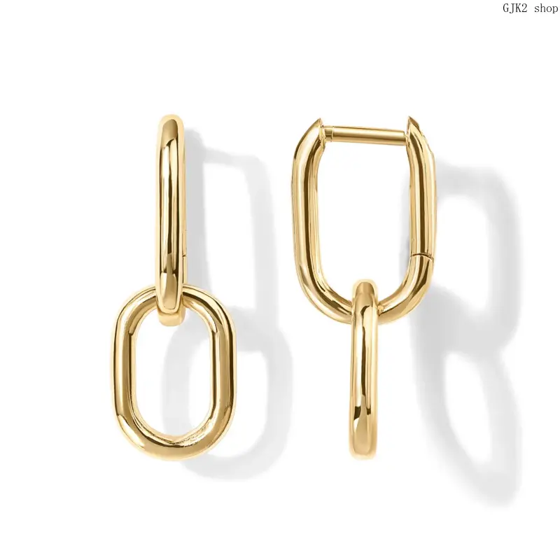 Double Link Paperclip Hoop Earrings, Interlocking Rectangle Chain Dangle Huggie Earrings, Smooth/Twisted/Rhinestone 3 Styles, Gold & Silver Tone Hypoallergenic Drop Ear Jewelry for Women Daily Party, Rectangle Chains