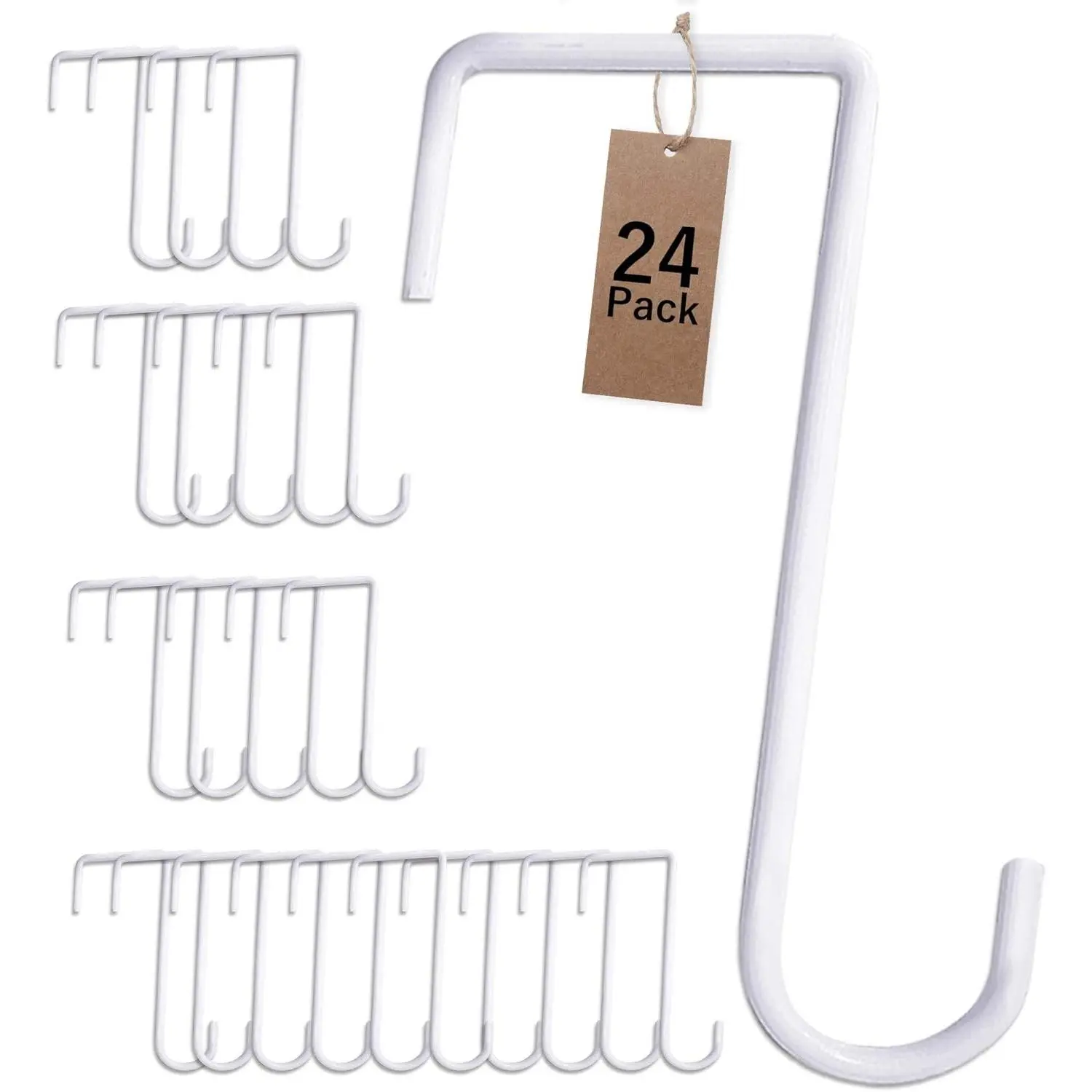 24pcs Vinyl Fence Hooks - 2x6 Inches White Powder Coated Steel Hangers for Hanging Plants, Lights, Pool Equipment, Patio Hooks