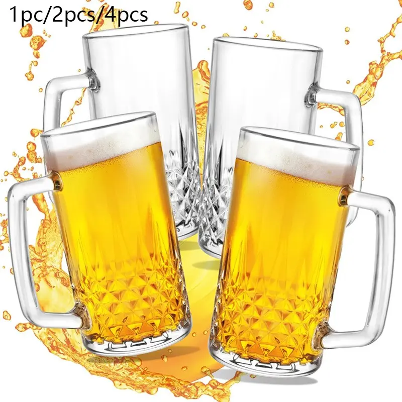 Beer Mugs For Freezer, 20 oz Large Heavy Glass Mugs with Handles Mug Sets of 1/2/4, Clear Large Beer Steins for Tea, Coffee, Lead-Free Glasses Drinkware Oktoberfest Style, Best Gifts for Dad Husband or Friend