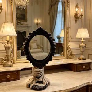 Gothic Vampire Handheld Mirror Ornament, Resin Glass Material, Ghost Accent, Vanity Desk Decor, Unique Home Decoration Piece