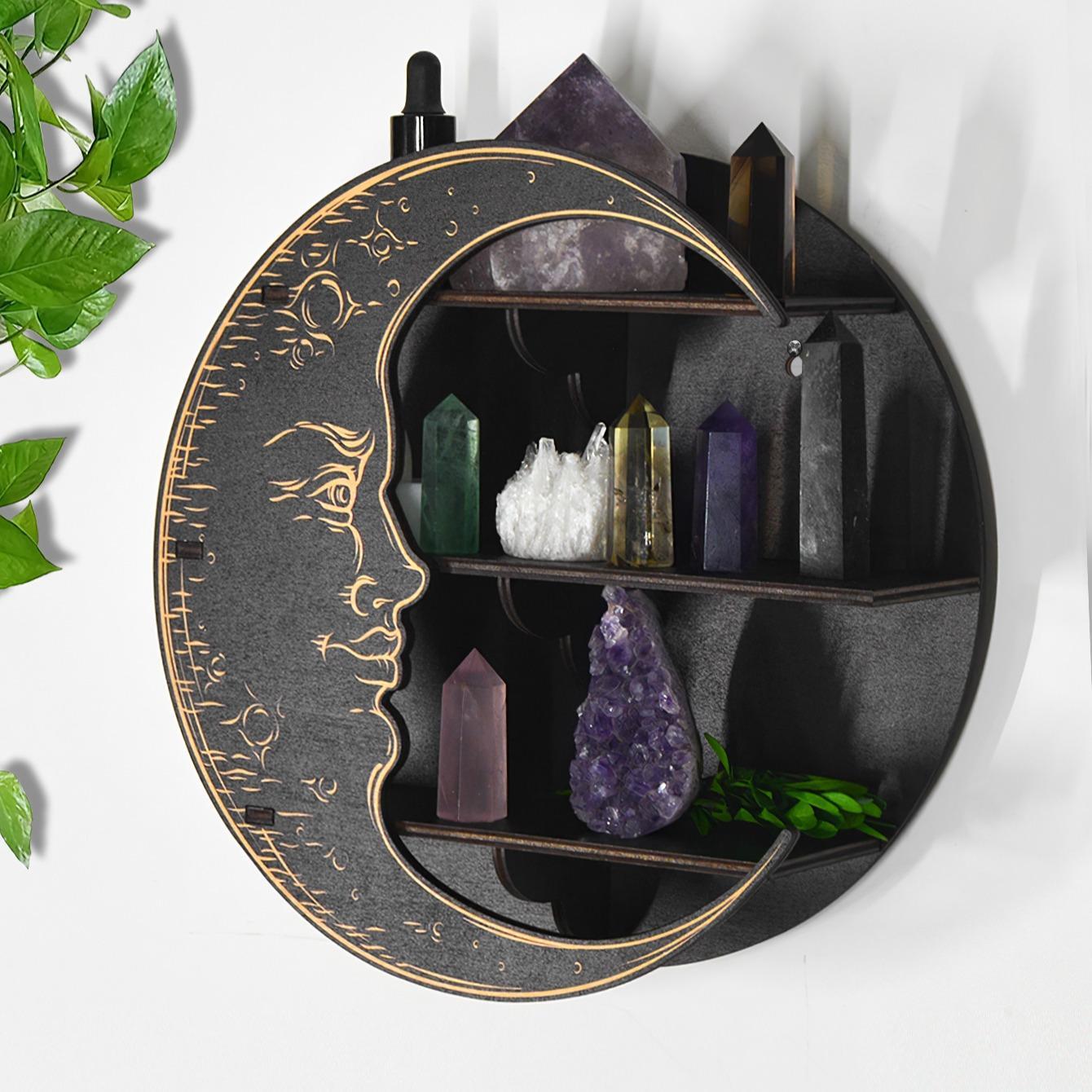 Moon Design Wall Rack for Room Decor, 1 Count Creative Home Decor Wooden Shelf for Ornaments Display, Wall Mounted Storage Rack, Hanging Wall Decor, Wall Mounted Organizer