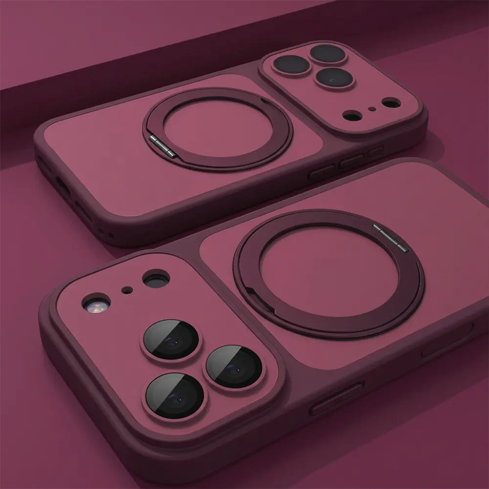 New Luxury 360 Degrees Rotating Ring Kickstand Magnetic Stand Phone Case for iphone 17 18 Pro Max Promax 18pro 18Promax Wireless Charging with Glass Lens Protector Camera Control Button Shockproof Anti-Fingerprint Matte Protective Cove for Men Women