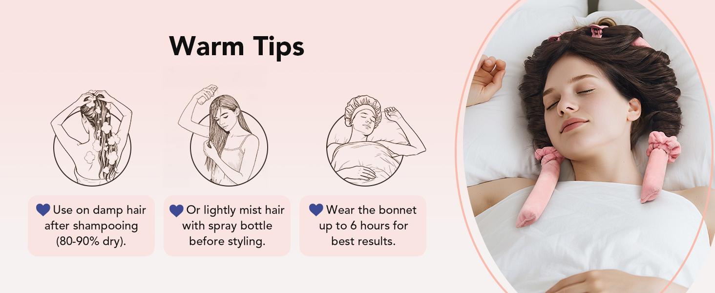 Heatless Curls Overnight, 2 Sizes of Soft Hair Rollers for Women with Bonnet to Sleep In, No Heat Hair Curlers Set with Scrunchies and Clips, for Long and Medium Hair (Pink)