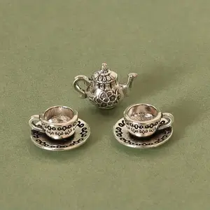 Vintage Mini Tea Set, Elegant Teapot and Cups, Perfect for Dollhouse, Coffee Shop Decor, Holiday Themes, Photography Props