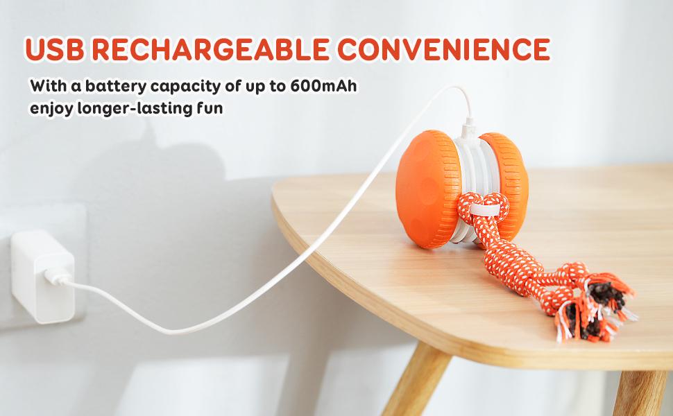 Interactive Dog Toys, Random Path Electric Automatic Moving and Rolling Dogs with Rope for Small Medium Large Dogs, Motion-Activated Dog Stimulation for Boredom Relief (Orange)