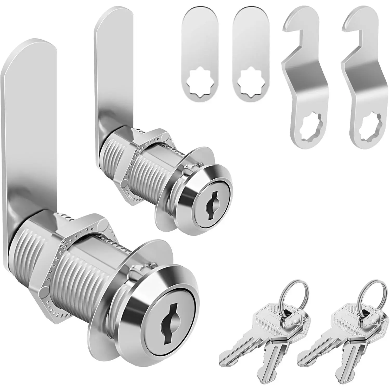 2PCS 1-3/8" Keyed Different Cam Cabinet Locks with Keys, Zinc Alloy Silver Replacement Lock Set for Secure Files Drawers RV Storage