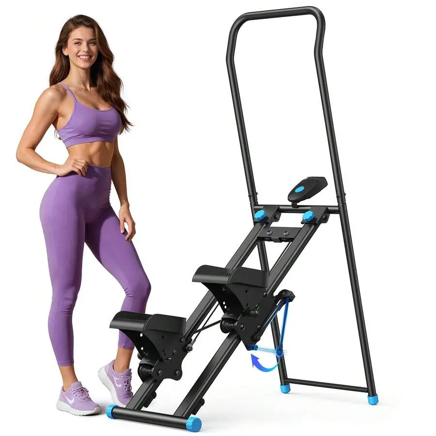 Foldable Vertical Climbing Machine Home Fitness Equipment Adjustable Resistance & Pedal Angle LCD Monitor Space Saving Cardio Machine for Full-Body Exercise