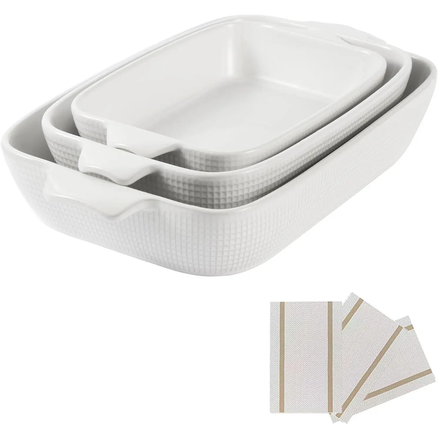 3-Piece Ceramic Casserole Dishes Set, Rectangular Stoneware Baking Pans for Oven, Lasagna Dish & Bakeware Set in 3 Sizes 14.7’’/12.4’’/10.3’’