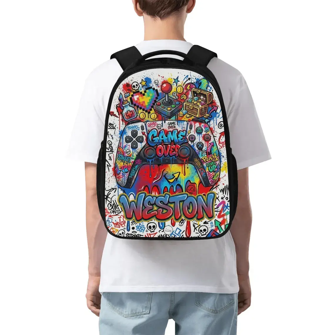 Personalized gaming backpack, children's school bag, toddler canvas backpack, boys' kindergarten backpack, perfect gift