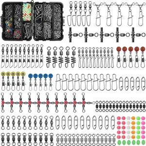 Fishing Swivels Tackle Kit, 174pcs Include Barrel Swivels,Sinker Slides,3 Way Swivels,Duo Lock Snaps,Barrel Snap Swivels Fishing Tackle Box Set Bass Trout Saltwater Freshwater
