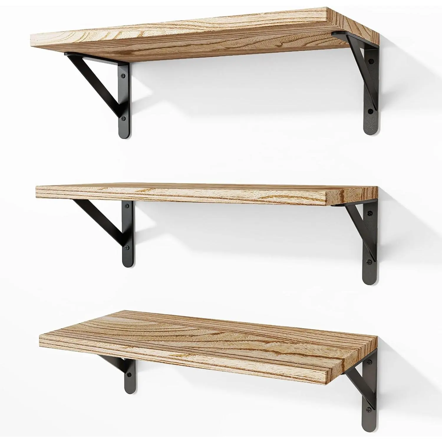 Floating Shelves for Wall, Wood Wall Mounted Shelves for Bedroom, Bathroom, Living Room, Kitchen Storage and Decor(Rustic Brown, Set of 3, 16.5 Inch)
