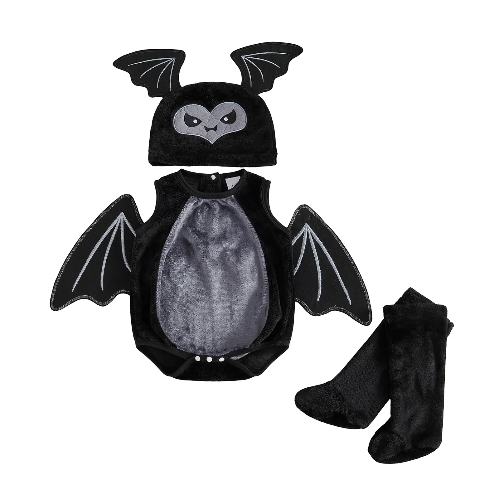 0-18M Baby Halloween Costumes Infant Girl Boy Bat Outfit Sleeveless Romper Jumpsuits with Stockings and Hat Set