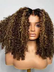 180% Density Curly Wig, Soft Glue-Free Small Curl Synthetic Hair, 26 Inches Long, 13x4x1 Lace Front Full Cap, Heat Resistant Fiber