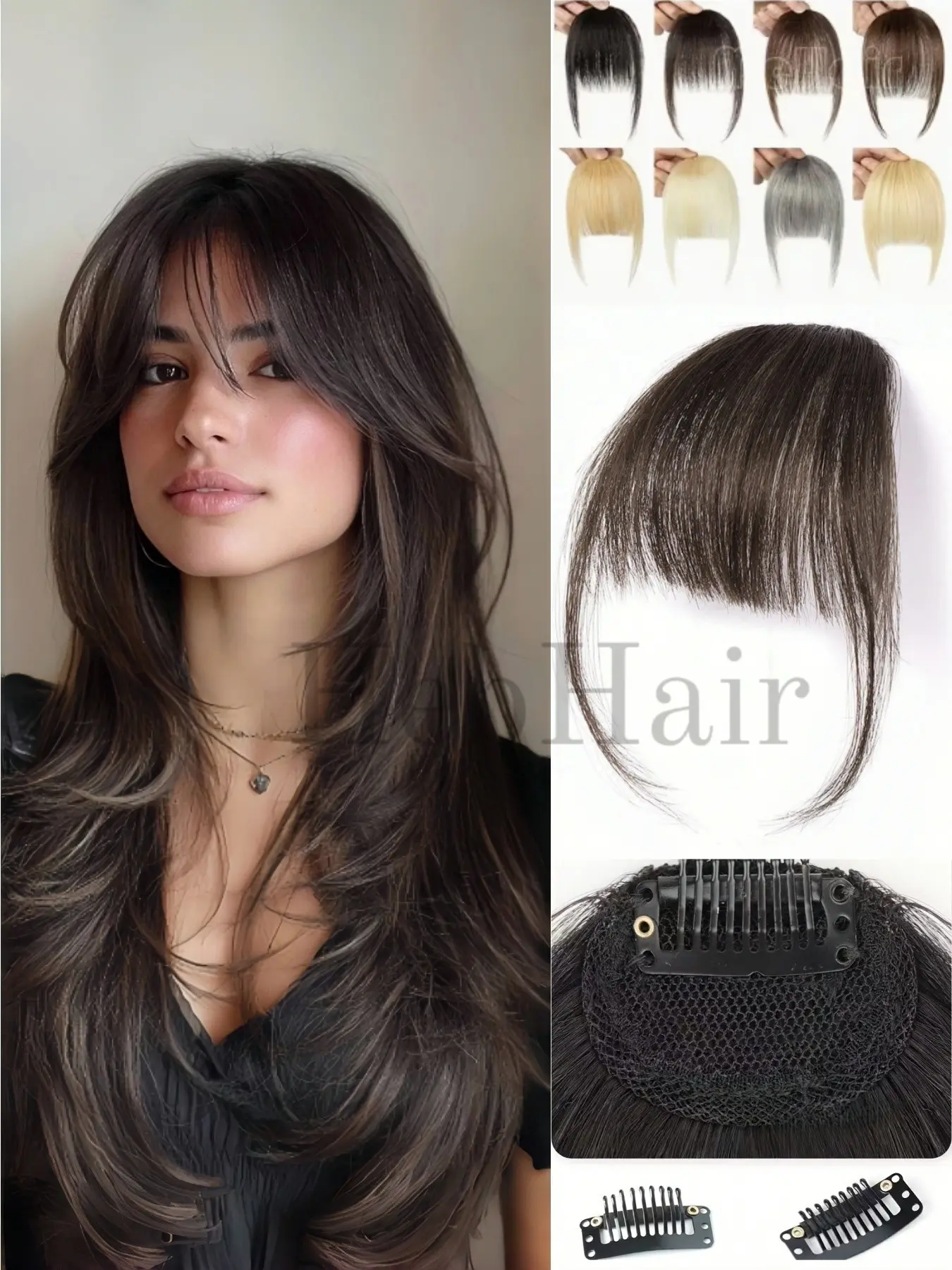 6inch Clip-In Authentic Human Hair Bangs for Women, 10 Stylish Colors, Comfortable Natural Look, No Glue Required, Suitable for All Hair Types
