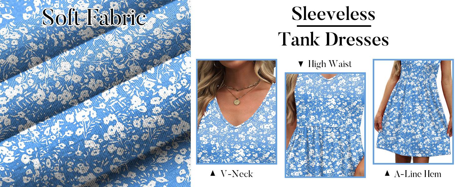 OFEEFAN Summer Dresses for Women 2026 Casual V Neck Sleeveless Tank Dress Beach Sundresses with Pockets