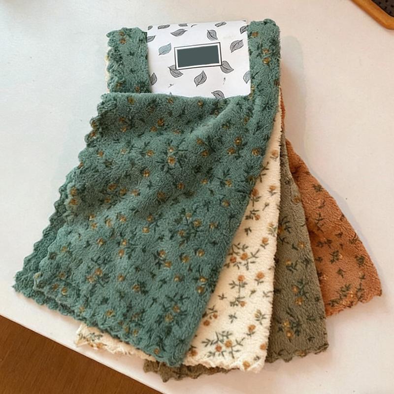 Four-piece set of floral dish towels, quick-drying cleaning cloth, thickened and widened kitchen towels, soft and breathable, suitable for bath towels, car polishing pads and dishwashing glass scrubbing. Reusable square towels, type A optional