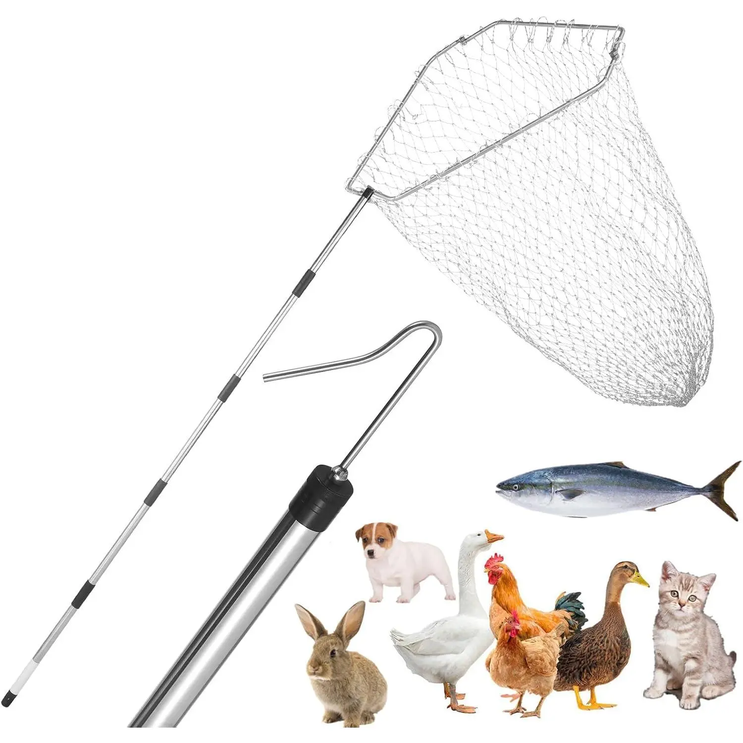 Adjustable Functional Net for Farm Poultry & Small Animals, 29"-74" Length with Leg Hook, Ideal for Catching Chicken, Duck, Goose