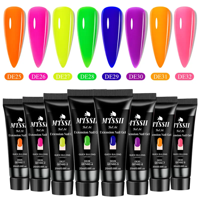 MTSSII 8pcs Fluorescent Extension Gel Nail Polish Set, Bright Neon UV Hard Gel Finger Prolong Gel Polish, Rose Red, Orange, Yellow Quick Building Nail Extension Solution, Builder Extension Gel for Salon-Quality Manicures At Home