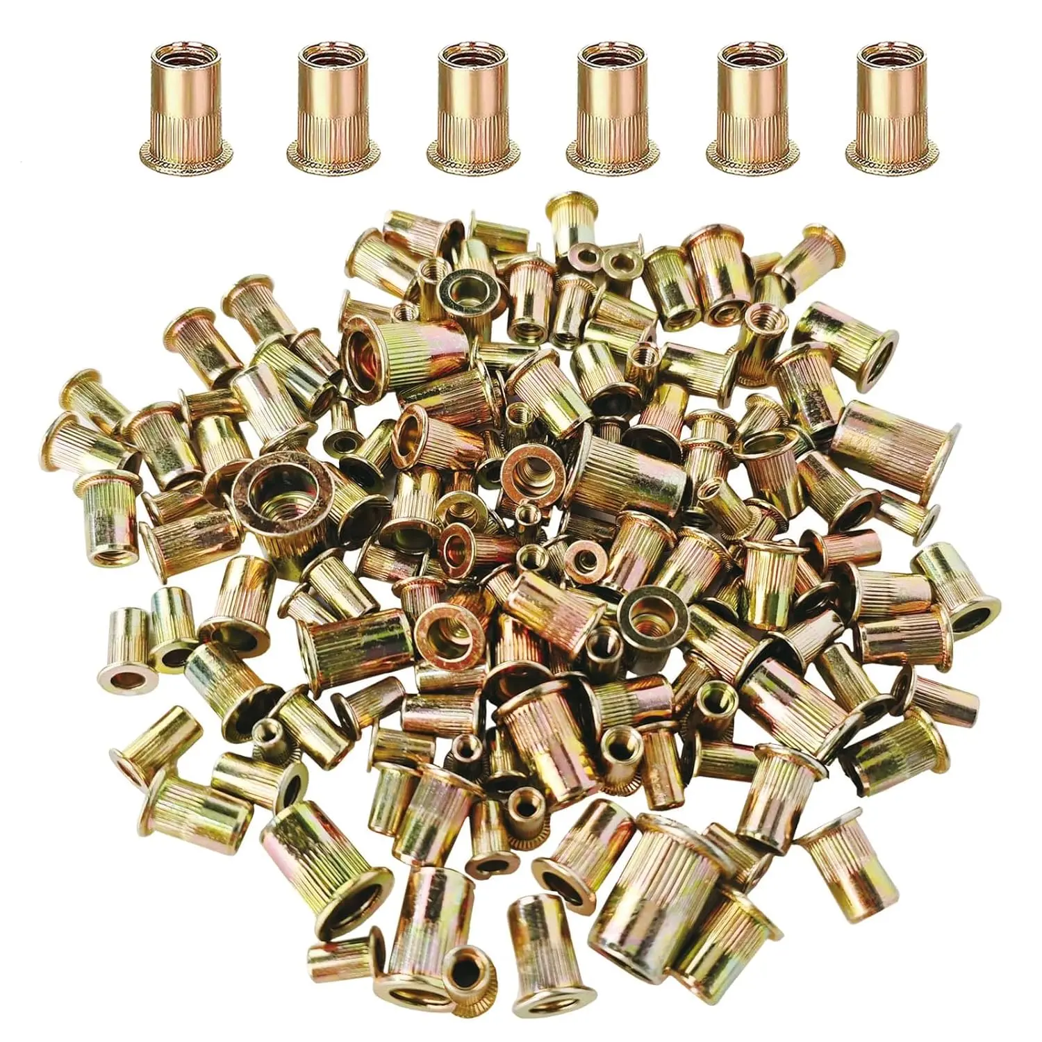 1/4"-20 UNC Carbon Steel Flat Rivet Nuts Kit, 100-Count Burr-Free Threaded Inserts for Metal, Appliances, Aircraft, Furniture & Decoration with Easy Installation