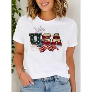 3D USA Flag Fireworks White Tee | Patriotic Independence Day Shirt | Festive USA Fireworks Tee | Patriotic 3D Flag Casual White T-Shirt | Independence Day Party USA Tee | Patriotic Flag & Fireworks White Casual Shirt