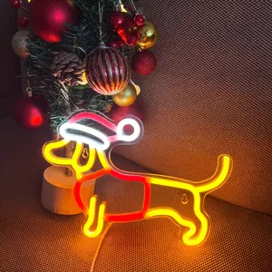 Christmas Dog Neon Light, Halloween Christmas Winter New Year Party Decor, USB Powered, Adjustable Brightness