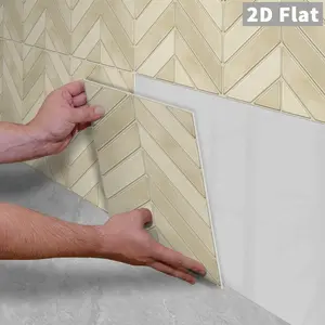10PCS/Color Box GST Cream Beige Gold Vintage Stone Grain Herringbone PE Foam Tile Stickers, Waterproof Oilproof Shock & Wear Resistant, Peel & Stick on Smooth Surfaces for Bedroom Kitchen Bathroom School Office Home & Commercial Wall Renovation Decor