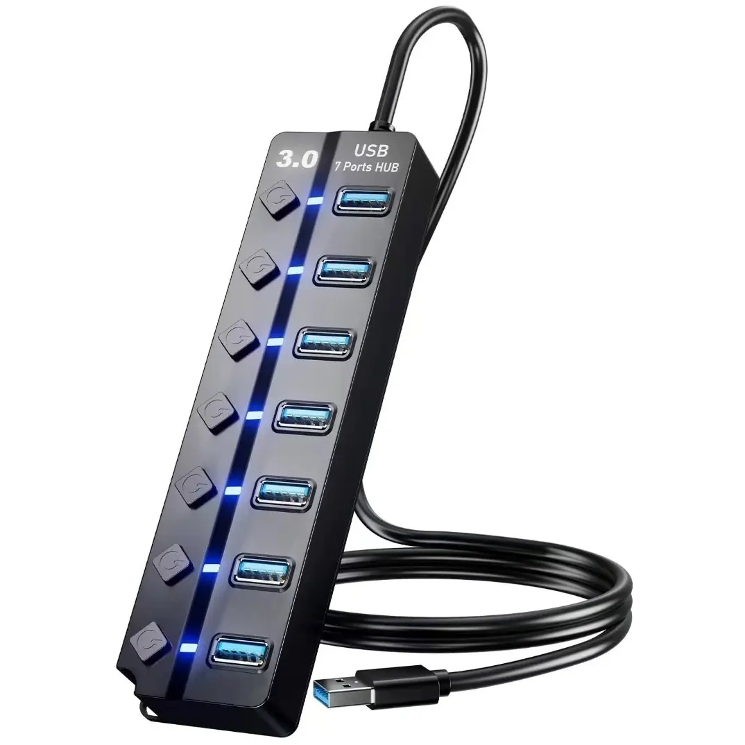 4/7 Port USB 3.0/2.0 HUB with Independent Switch, Multiple USB Port, Multi-Interface Splitter for Laptop Desktop External Hard Drive, High-Speed Transfer