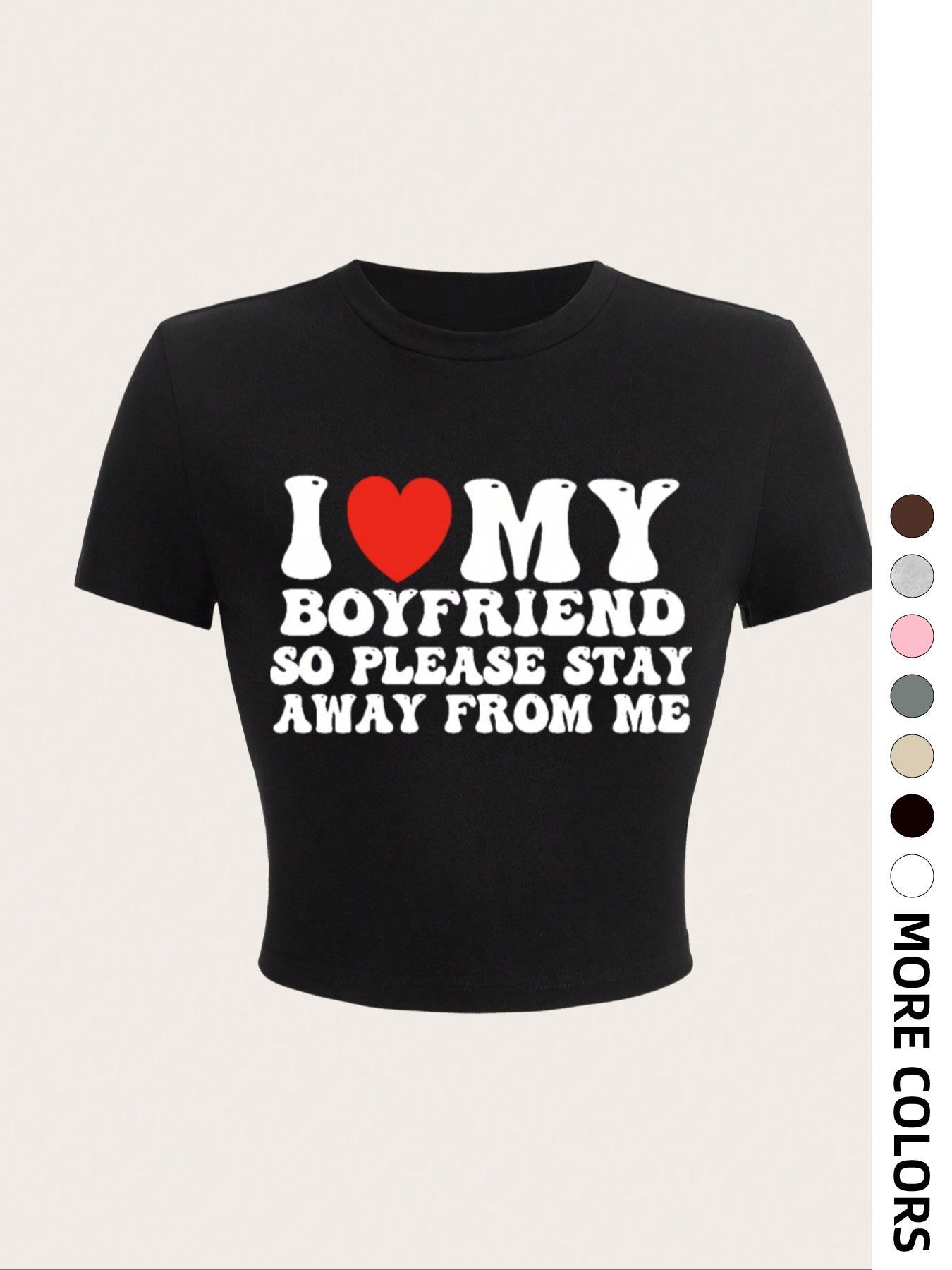 Women's Letter & Heart Print Round Neck Crop Tee, Casual Short Sleeve T-shirt, Summer Clothes, Women's Top for Daily Wear, Womenswear