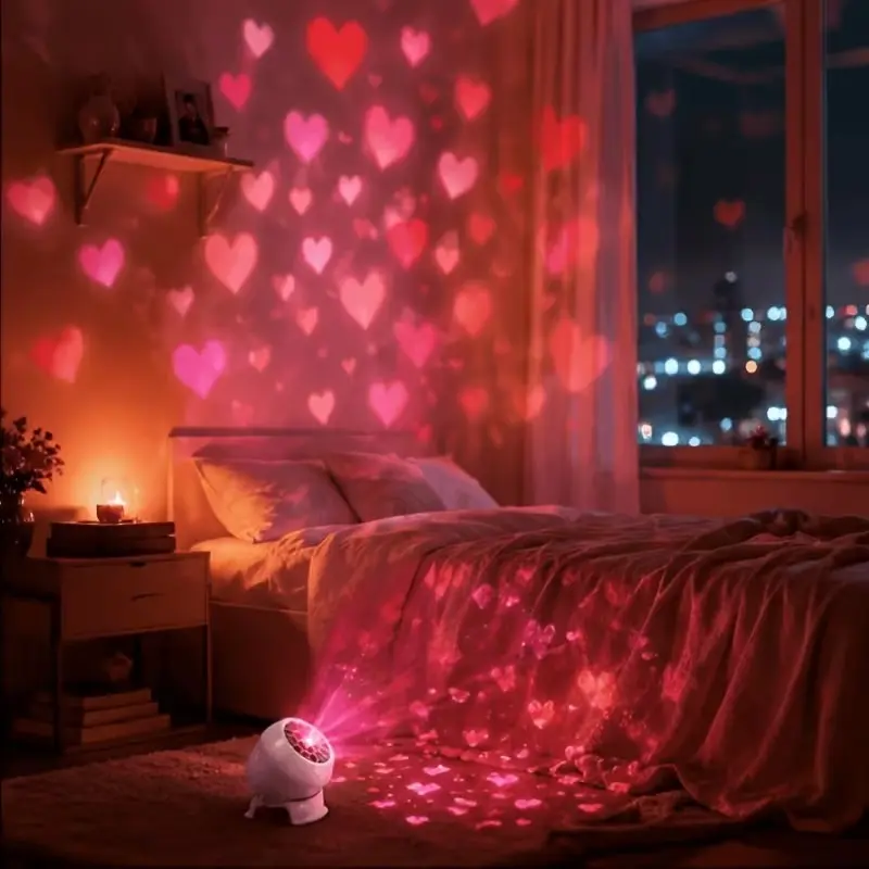 Adjustable Angle LED Heart Projection Lamp, USB Powered Pink Heart Pattern, Dynamic Rotating LED Heart Projector, LED Atmosphere Lights, Suitable for Parties, Weddings, Birthdays, Holidays, Special Occasions, Romantic Valentine'S Day Decor