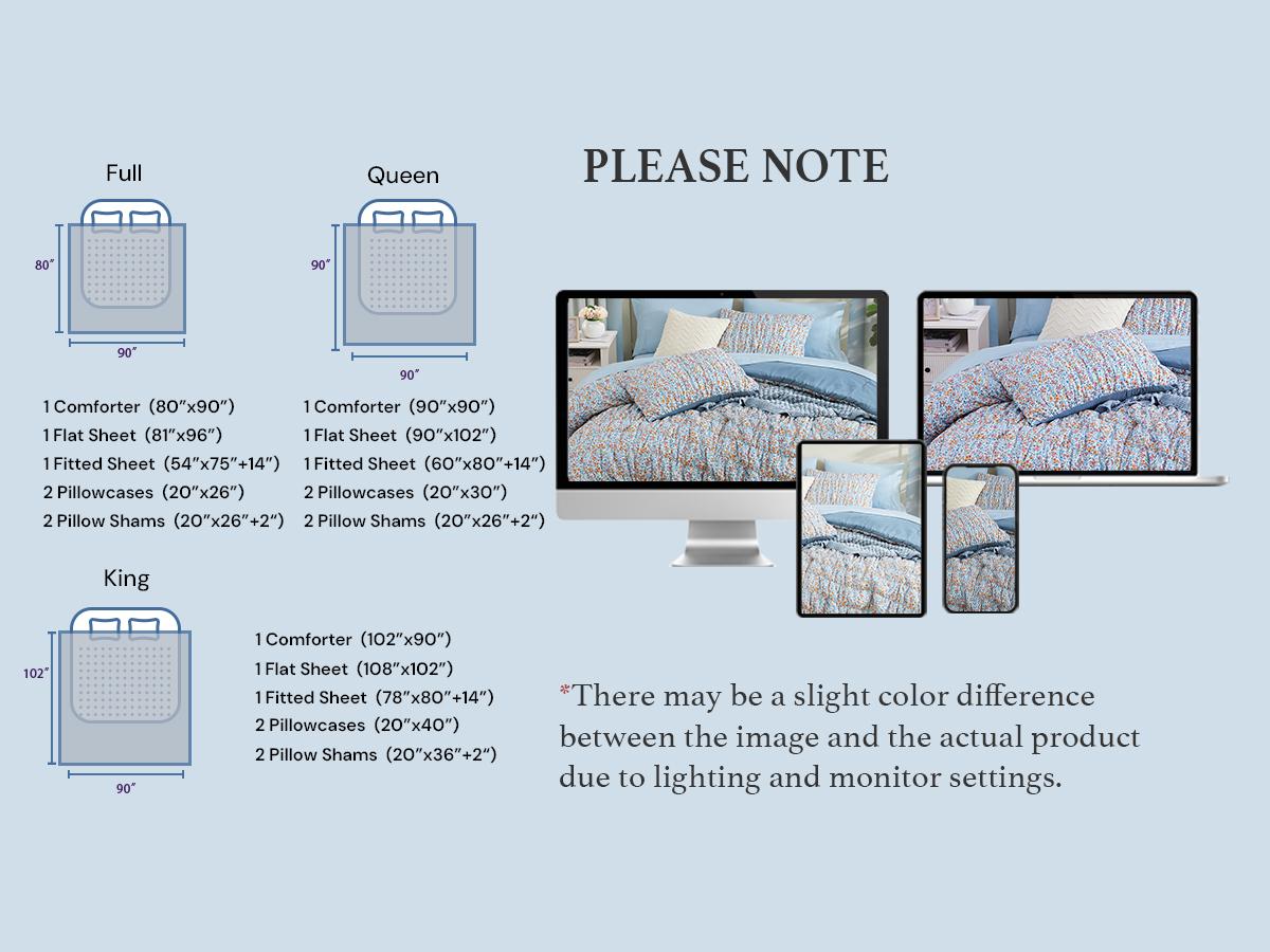 7-Pieces Ruffled comforter set, Shabby Chic Farmhouse Bedding, Machine Washable Cozy Bedding Haul for All Seasons Floral Print Patchwork