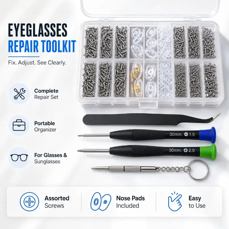 Eyeglasses Repair Toolkit, 1000+ Stainless Steel Screws & Parts