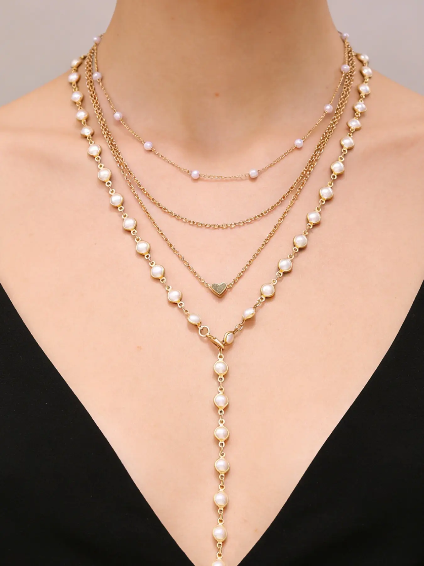 Elegant Boho Heart Pearl Y-Link Necklace Set, Boho Style Necklace, Casual Iron Chain Jewelry, Perfect for Daily Wear, Parties, Gifts