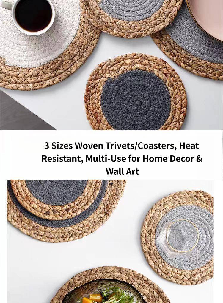 Warm-toned natural grass woven placemats, cotton rope heat-insulating placemats, decorative forest-themed coasters and plate mats