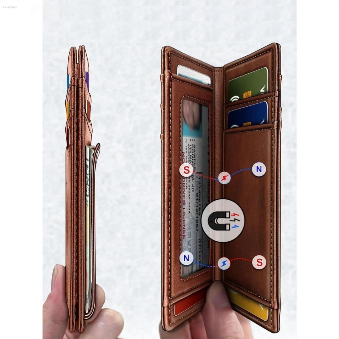 Men’s Magnetic Slim Wallet with Money Clip – RFID Blocking Minimalist Front Pocket Wallet, Compact Secure Large Capacity EDC Wallet for Everyday Carry Travel Business