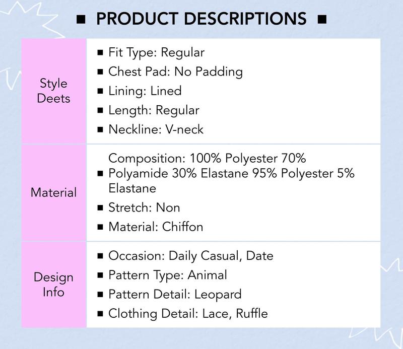 Cider Chiffon Leopard V-neck Lace Trim Cami Top