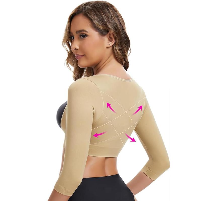 3/4 Sleeve Open Bust Arm Shaper for Women Post Surgery Arm Compression Sleeves Arm Fajas Front Closure Shapewear Bras Womenswear Corset Tank Top Compression Garments
